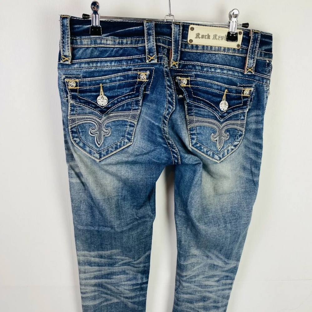Rock Revival Size 27 Distressed Acid Wash Low Rise Skinny Jeans 33W x 33L - Picture 5 of 10